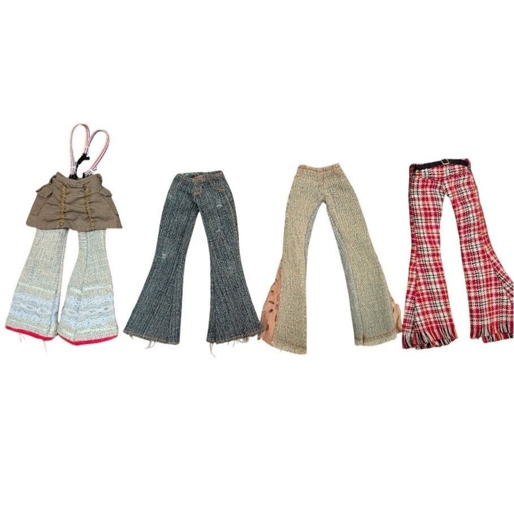 Bratz Doll Clothes Lot 4 Pairs Flare Pants Jeans Plaid Denim Y2K Vintage Fashion